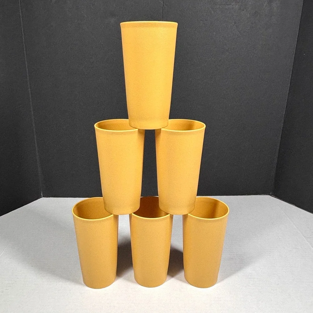 Vintage 80s Tupperware Harvest Gold Tumblers Set of 6 Mustard Cups 873 12oz EUC